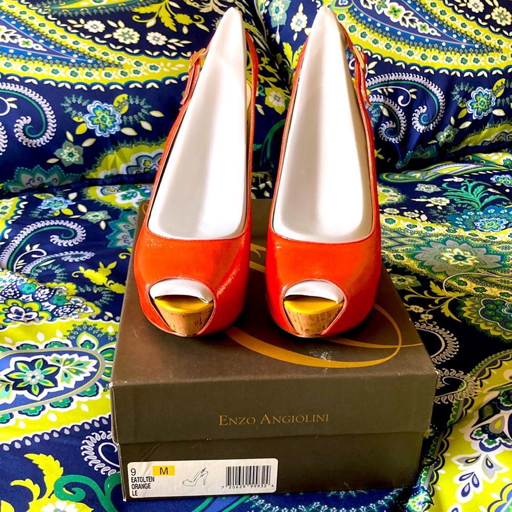 Enzo Angiolini Tolten Heels in Metallic Orange